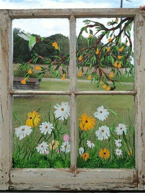 paintings of windows with flowers